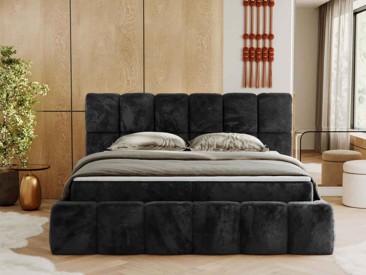 BOXBETT NIRA 120/200 - Dunkelgrau Plüsch - H3 - Dunkelgrau, Holz/Textil (120/200cm) - MKS