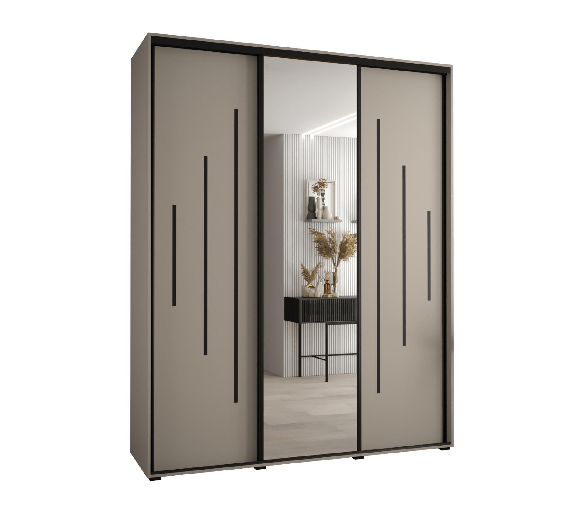 SCHWEBETÜRENSCHRANK 235,2/190/60 3-türig - Kaschmir/Schwarz, Holz/Metall (190/235.2/60cm) - MÖBEL KRYSPOL