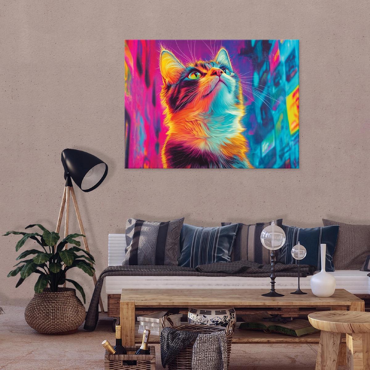LEINWANDBILD Abstrakt Katze Pop Art Modern 60x40 - Multicolor, Holzwerkstoff (60/40cm) - Wallarena