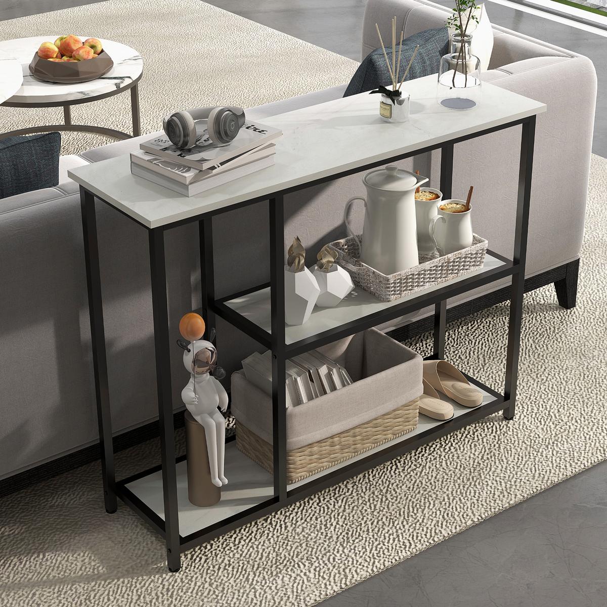 KONSOLENTISCH 2 Regale, 100L x 30B x 80H cm - Weiß, Metall (100/30/80cm) - HOMCOM