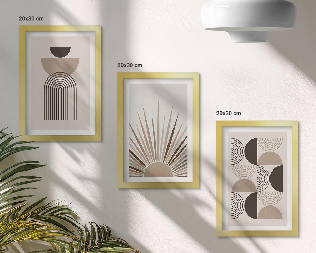 BILDER SET 3er Set - 20x30 cm Goldrahmen - Abstrakte Formen beige braun - Goldfarben, Kunststoff (20/30cm) - TULUP