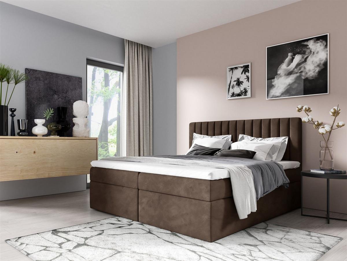 BOXBETT Linnea - Braun, Holzwerkstoff/Textil (140/220cm) - Fun Möbel