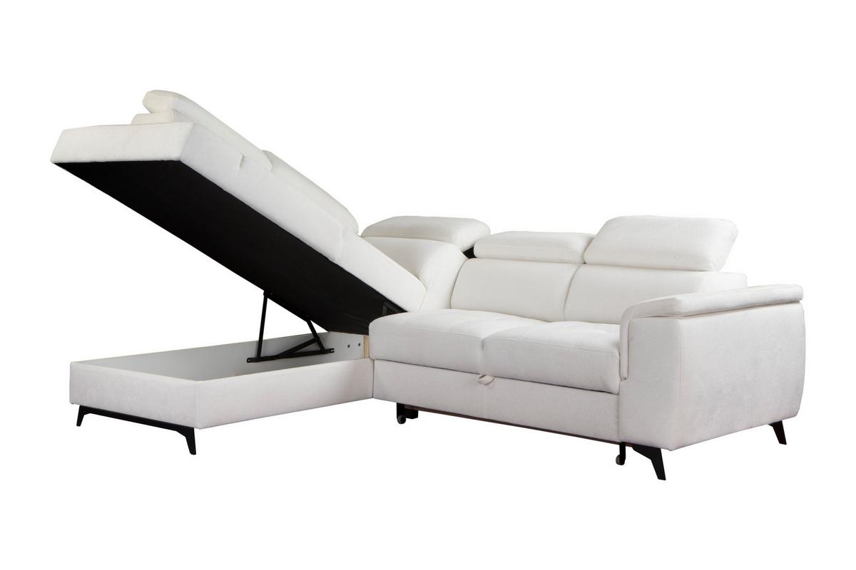 ECKSOFA VOLA Weiß Velours-Stoff mit Schlaffunktion - Weiß, Holz (270/199cm) - MASSENO