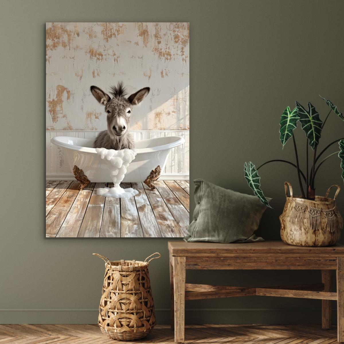 METALLBILD Esel - Tiere - Badewanne - Schaumstoff 80x120 cm - Weiß, Metall (80/120cm) - MuchoWow