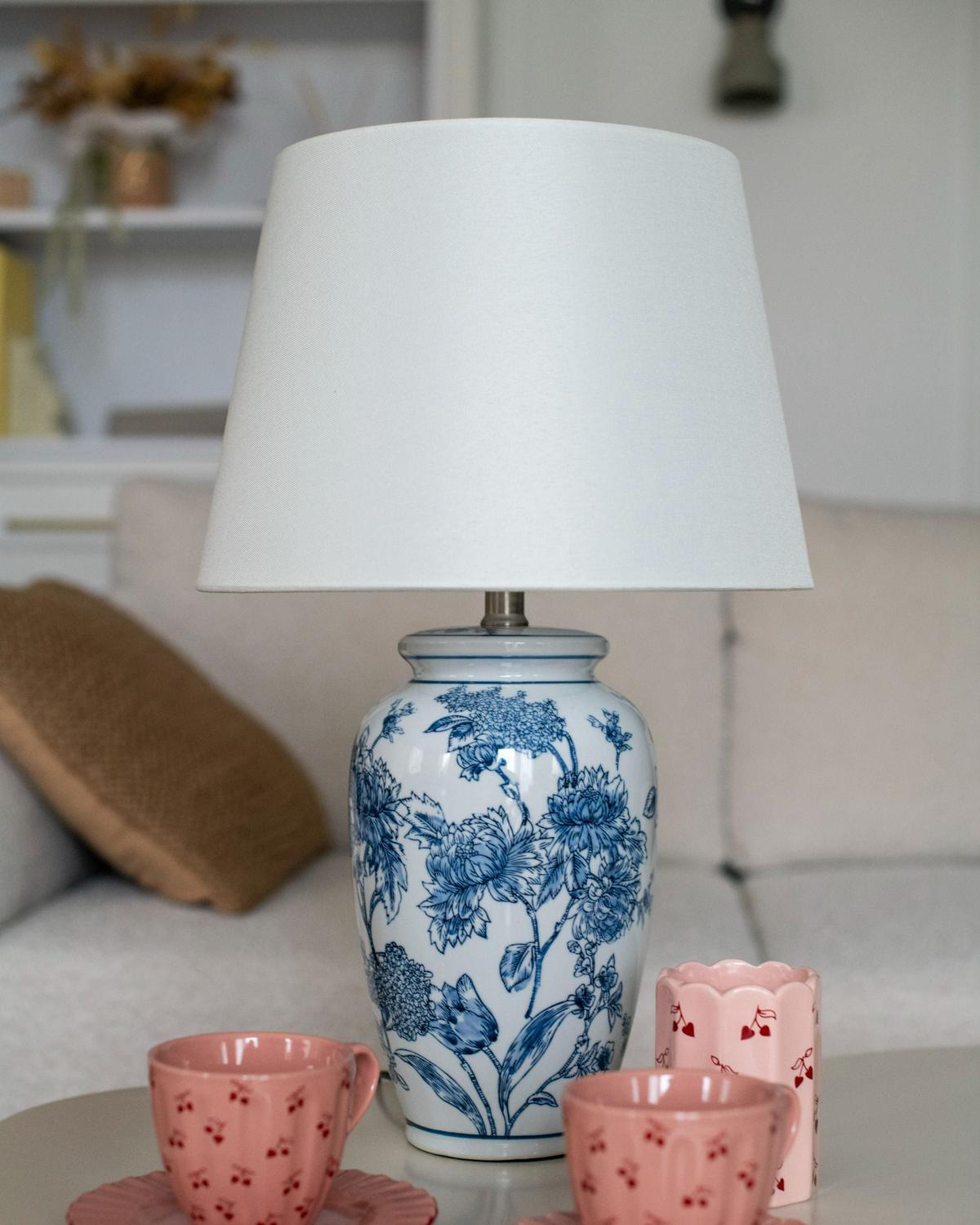 TISCHLEUCHTE Weiß Beluso - Blau/Weiß, Keramik (32/32/54cm) - Beliani