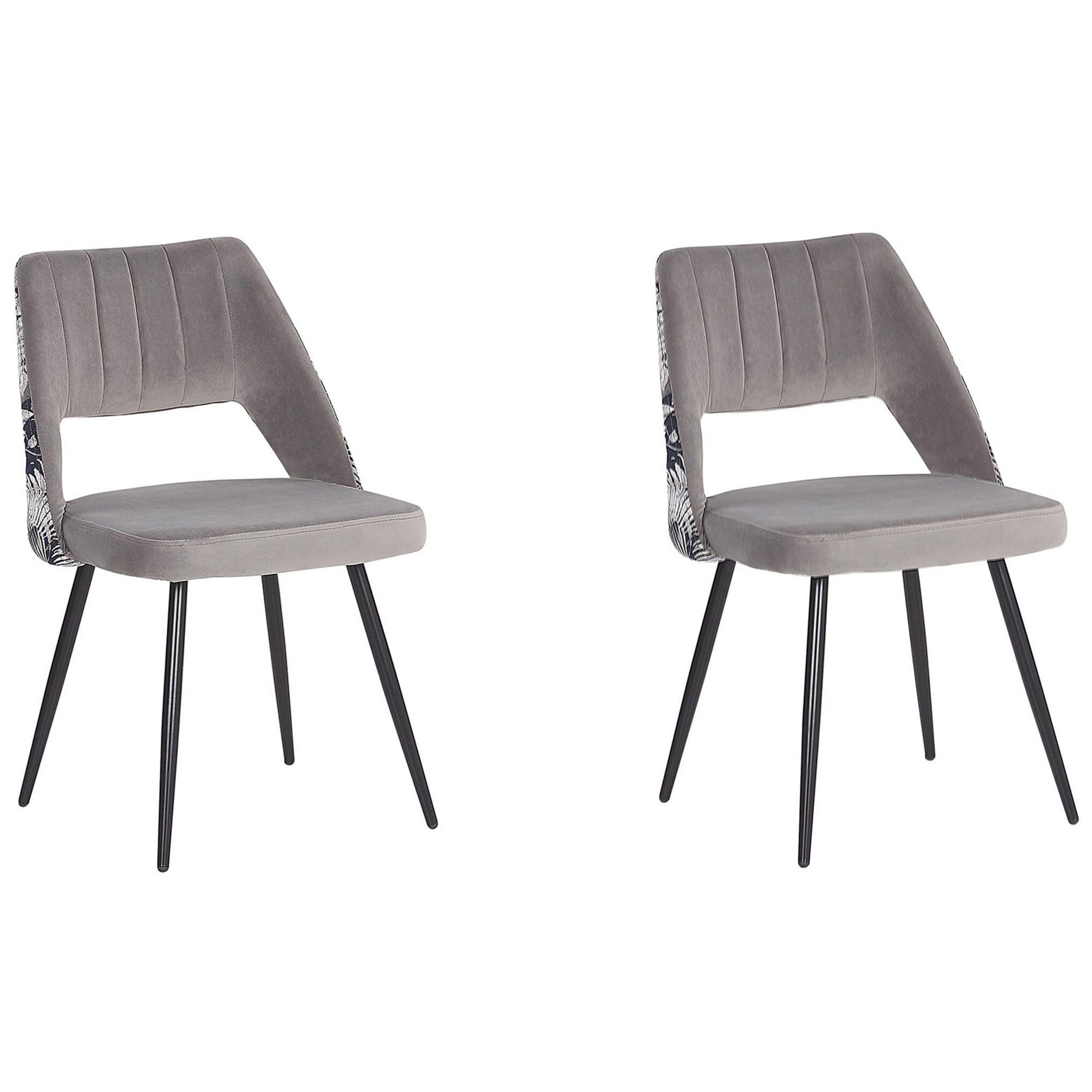 ESSZIMMERSTUHL 2er-Set Samtstoff Grau Ansley - Grau, Textil/Metall (50/79/43cm) - Beliani