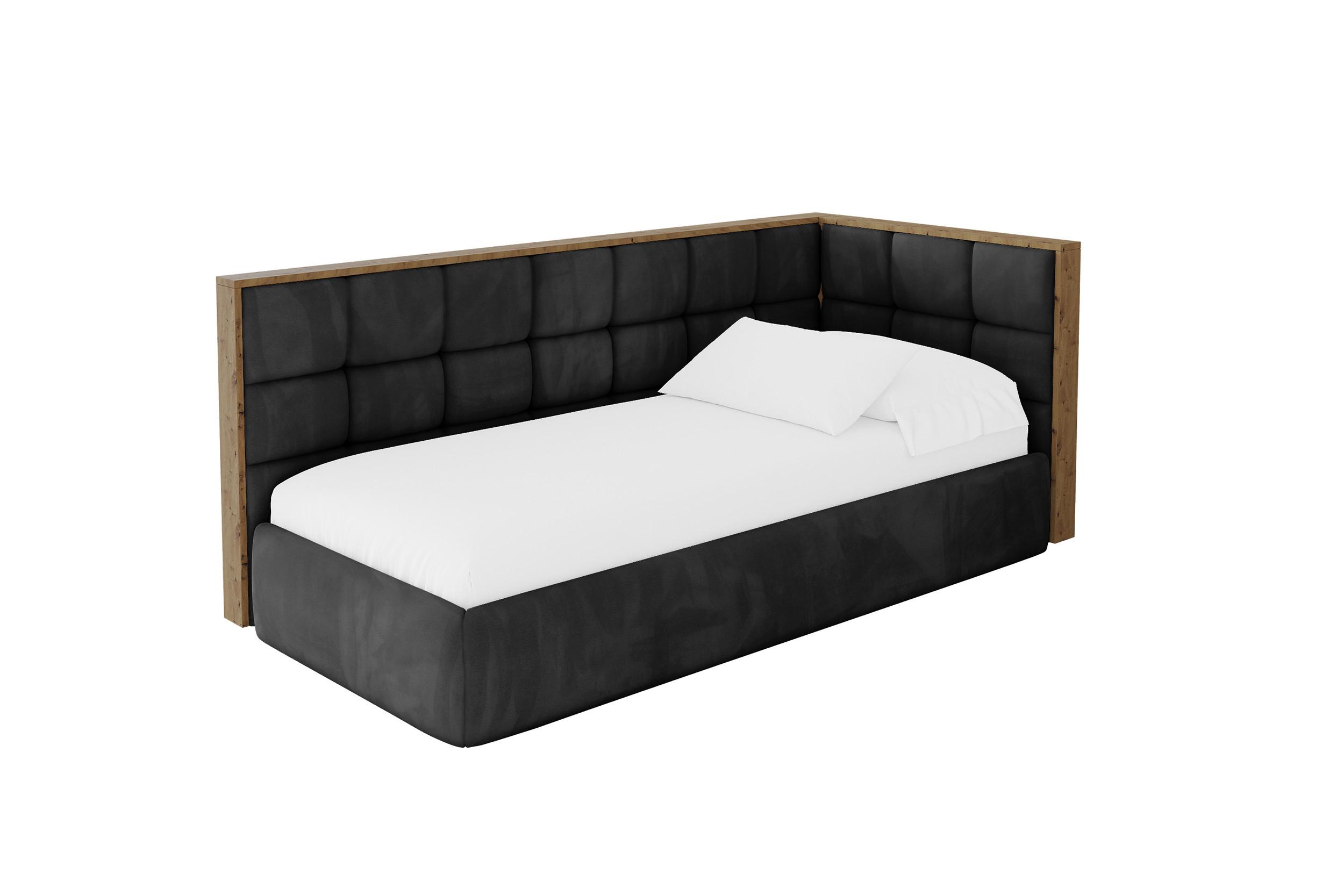 EINZELLBETT Jugendbett mit Bettkasten und Matratze H3/H4, Links - SOVY 100x200 Schwarz - Schwarz, Holzwerkstoff/Textil (100/200cm) - ALTDECOR