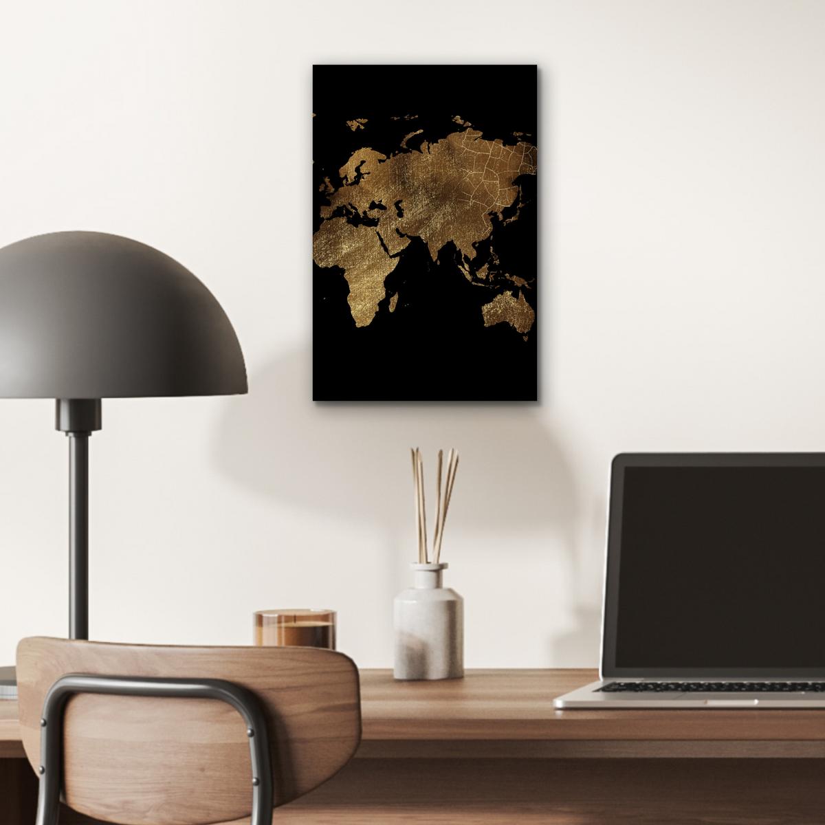 METALLBILD Weltkarte - Gold - Luxus - Erde - Schwarz 20x30 cm - Goldfarben, Metall (20/30cm) - MuchoWow