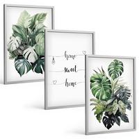 BILDER SET 3er Set - 40x60 cm Silberner Rahmen - Aquarell-Monstera-Blätter - Silberfarben, Kunststoff (40/60cm) - TULUP