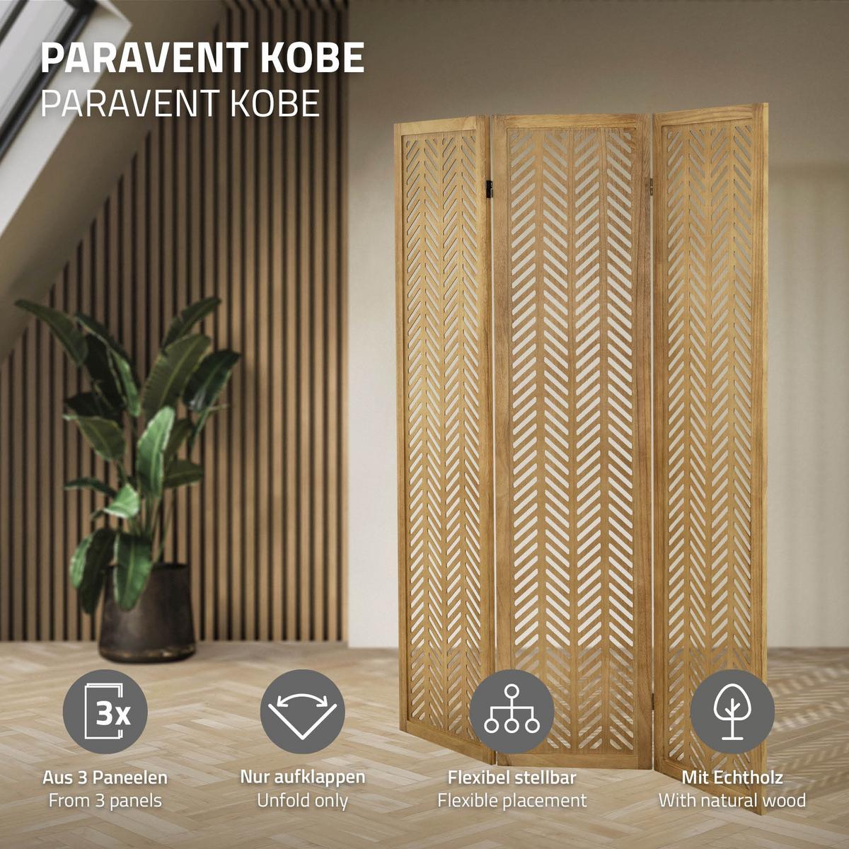 PARAVENT 3 teilig Kobe 170x121 cm Natur aus Holz - Braun, Holz (121/170/2cm) - ML-DESIGN
