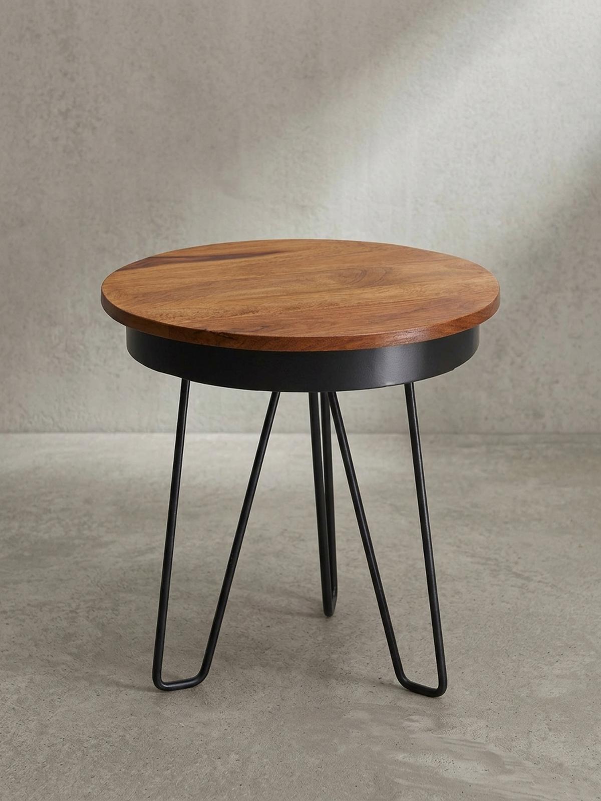 BEISTELLTISCH – Massivholz Metall stabil Industrial - Schwarz/Braun, Holz/Metall (43/43/45cm) - KADIMA DESIGN