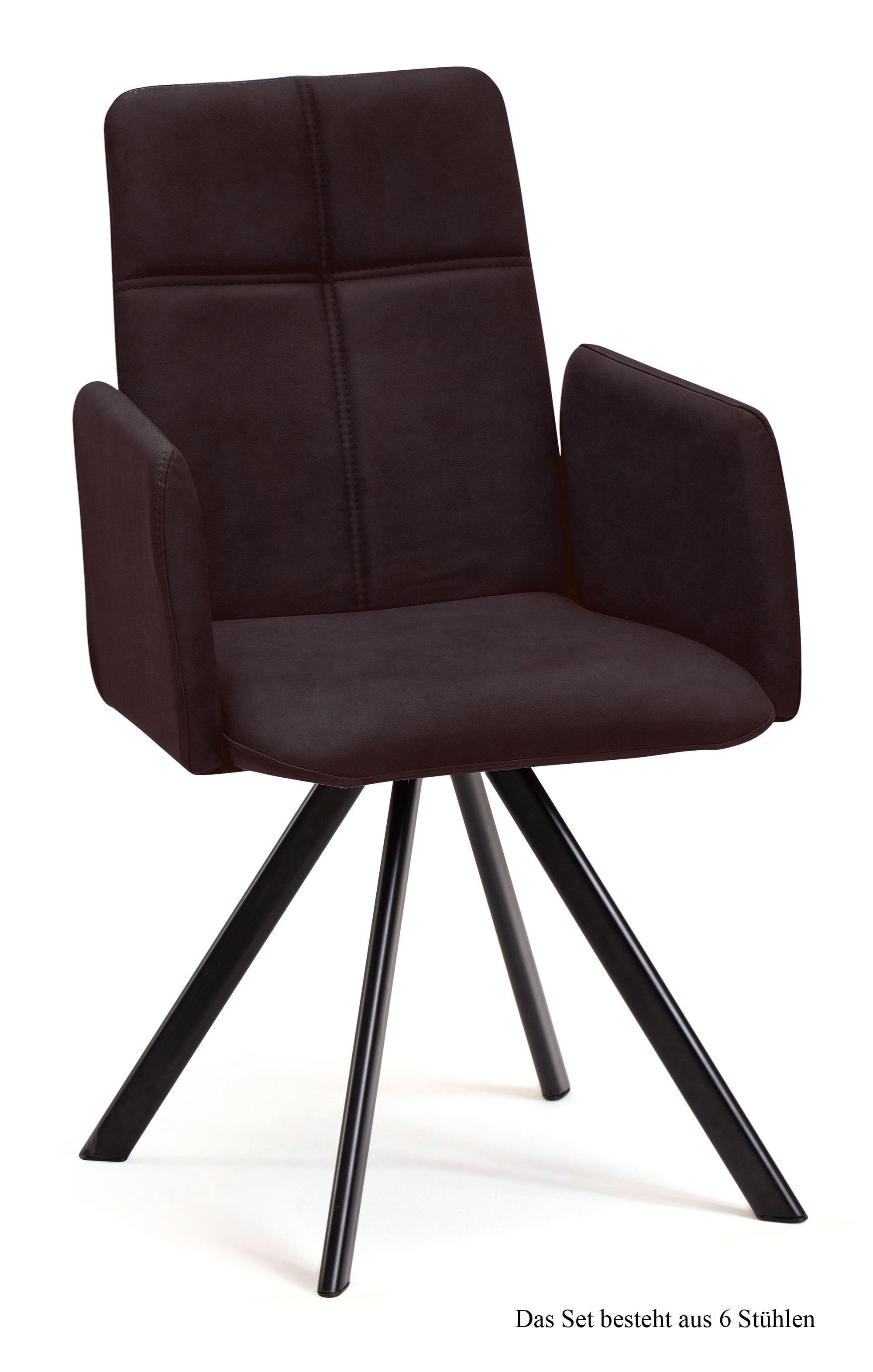 ARMLEHNSTUHL drehbar (6er-Set) Desha 52x92x60 Schwarz/Espresso - Dunkelbraun/Schwarz, Kunststoff (60/92/52cm) - 58aufmkessel