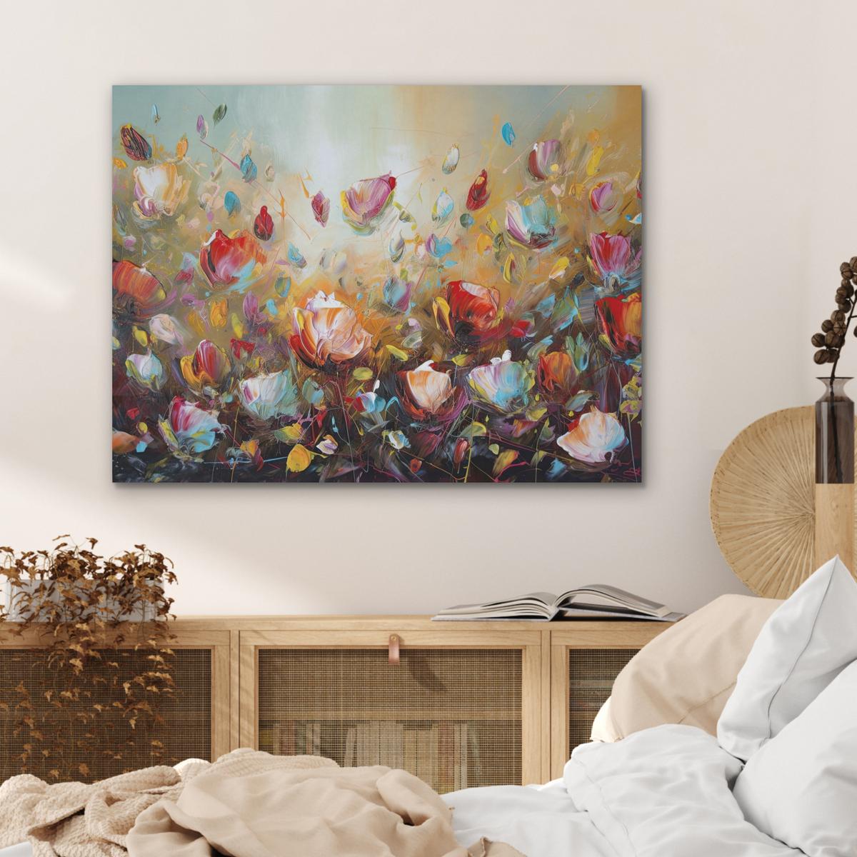 AKUSTIKBILD Blumen - Kunst - Natur - Ölgemälde Gemälde 80x60 cm - Multicolor, Kunststoff (80/60/0.9cm) - MuchoWow
