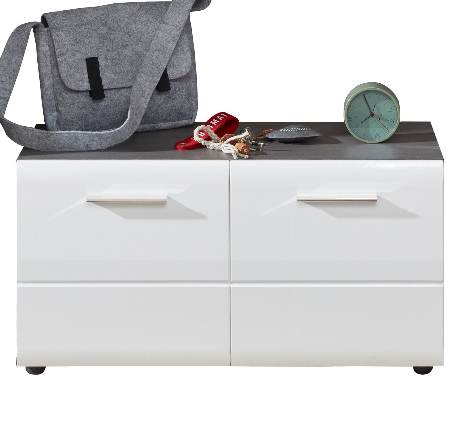 GARDEROBENBANK Hochglanz weiß, Sardegna grau 80 x 41 cm, Schuhbank mit Türen - Weiß Hochglanz/Silberfarben, Holzwerkstoff/Kunststoff (80/35/41cm) - Top.Furn