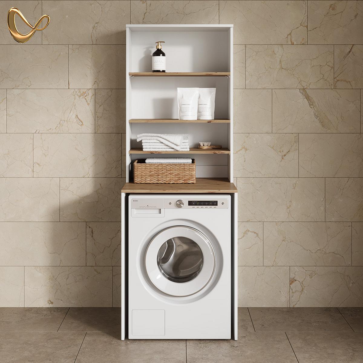 WASCHMASCHINENSCHRANK Paolina Weiß/Artisan 66 x 88.2 cm 2 Teile mit Regal - Weiß/Eiche Artisan, Holzwerkstoff (66/88.2/60cm) - Livinity®