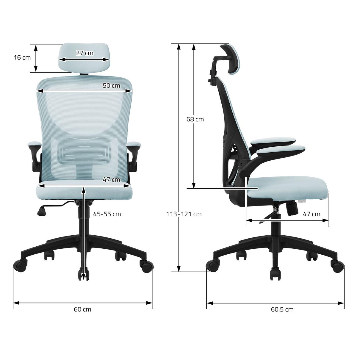 BÜROSTUHL Blau - Blau/Schwarz, Kunststoff (60.5/121/60cm) - ML-DESIGN