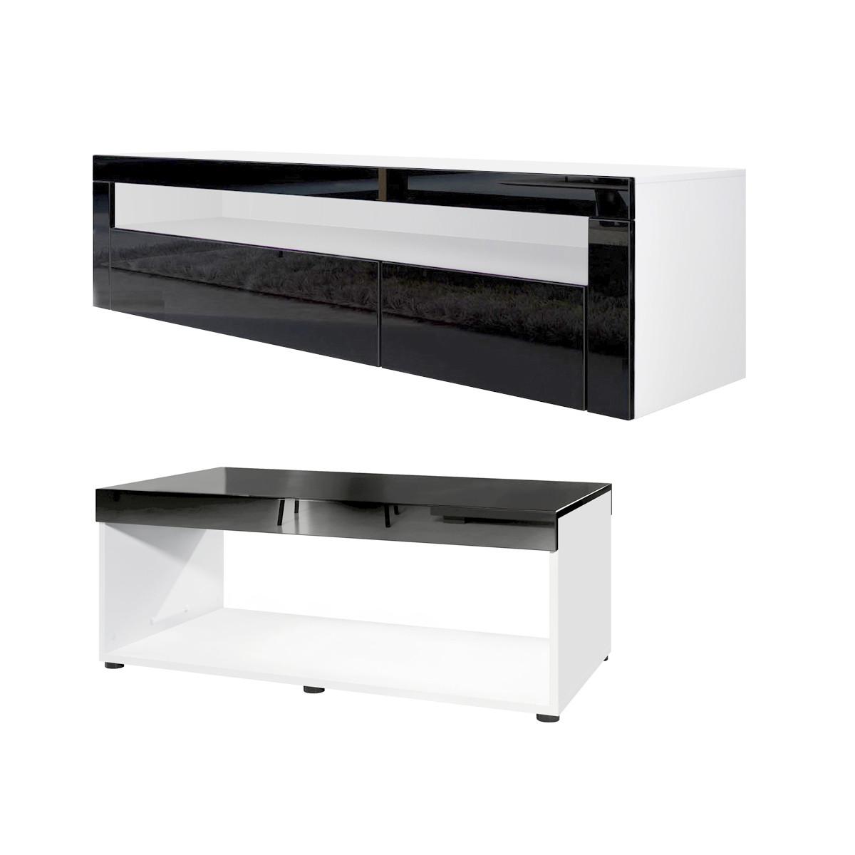 WOHNZIMMERSET Berlin Schwarz Hochglanz - Schwarz Hochglanz, Holzwerkstoff (155/46/40cm) - Vladon