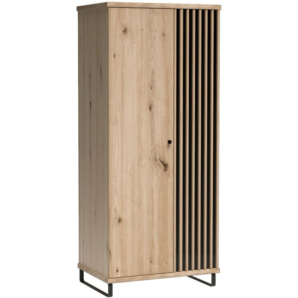 DREHTÜRENSCHRANK Caya mit zwei Türen und Metallbeinen, eiche Artisan - Schwarz/Eiche Artisan, Holzwerkstoff/Metall (86/201/58cm) - Beautysofa