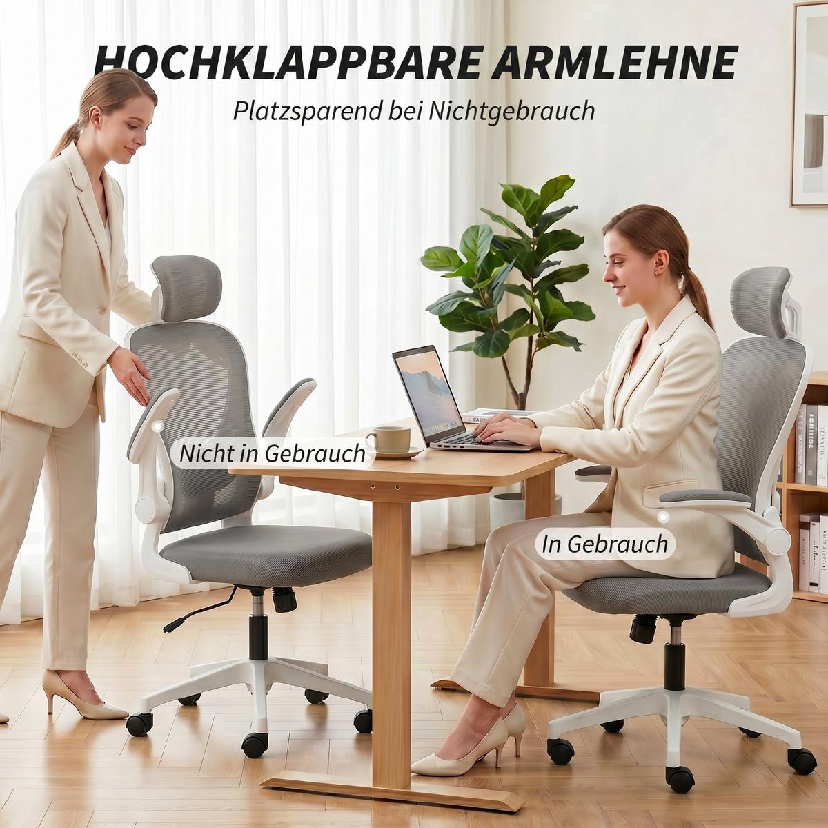 BÜROSTUHL Polyester Kunststoff Grau - Weiß/Grau, Kunststoff/Textil (63/125/64cm) - HOMCOM