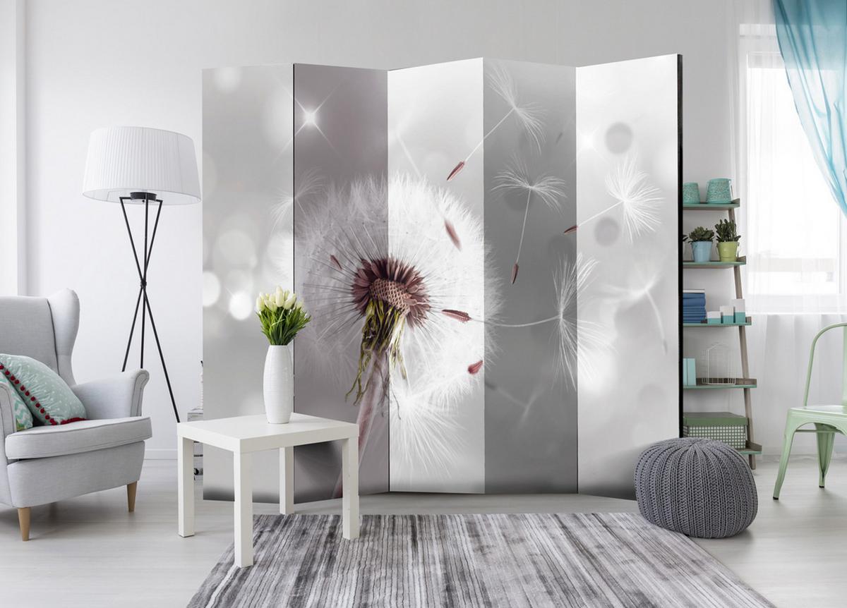 PARAVENT 5-tlg 225x172 cm Pusteblume Natur - Grau, Holz/Textil (225/172/3cm) - Muralo