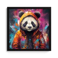 POSTER MIT RAHMENGERAHMTES BILD Panda - Jacke - Graffiti - Orange 40x40 cm - Orange, Papier (40/40cm) - MuchoWow