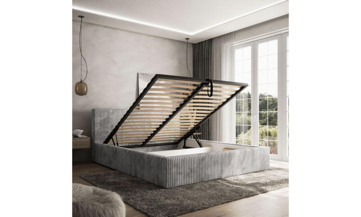 POLSTERBETT TILIA 180x200 cm Tilia 86, 34 Holzlatten, Kopfteil 95 cm - Hellgrau, Textil (180/200cm) - Lookway