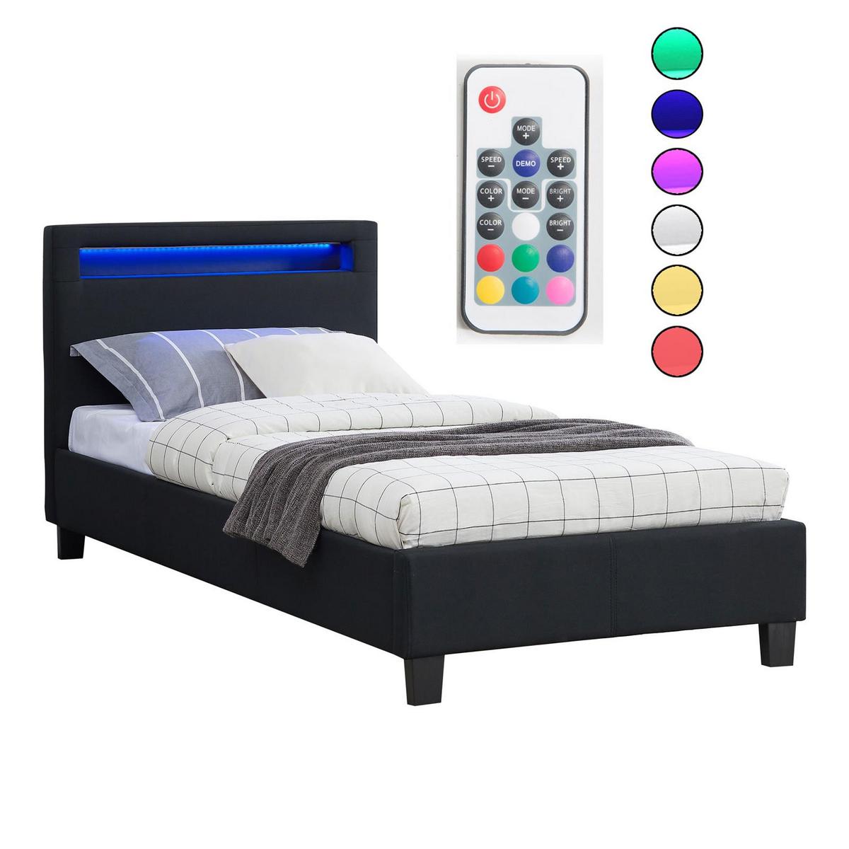 POLSTERBETT MIT LED HIMALAYA 90X200 CM - Schwarz, Textil (90/200cm) - CARO-Möbel