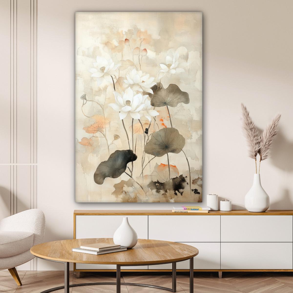 LEINWANDBILD Blumen - Japandi - Wabi sabi Deko XXL 80x120 cm - Sandfarben, Textil (80/120cm) - MuchoWow