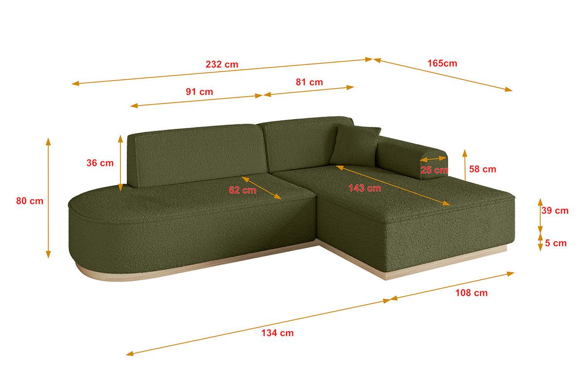ECKSOFA Ottomane Rechts IREA-L1 - 232x165x80 cm Grün - Platinfarben, Holzwerkstoff/Textil (232/165cm) - ALTDECOR