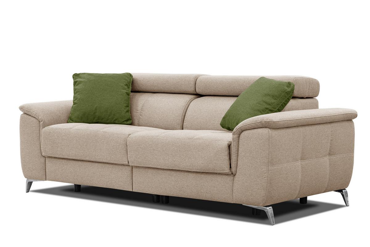 SOFA PLAUEN 3-Sitzer mit 2 Relaxfunktionen, beige - Beige/Silberfarben, Holzwerkstoff/Textil (214/83/105cm) - Wozimo
