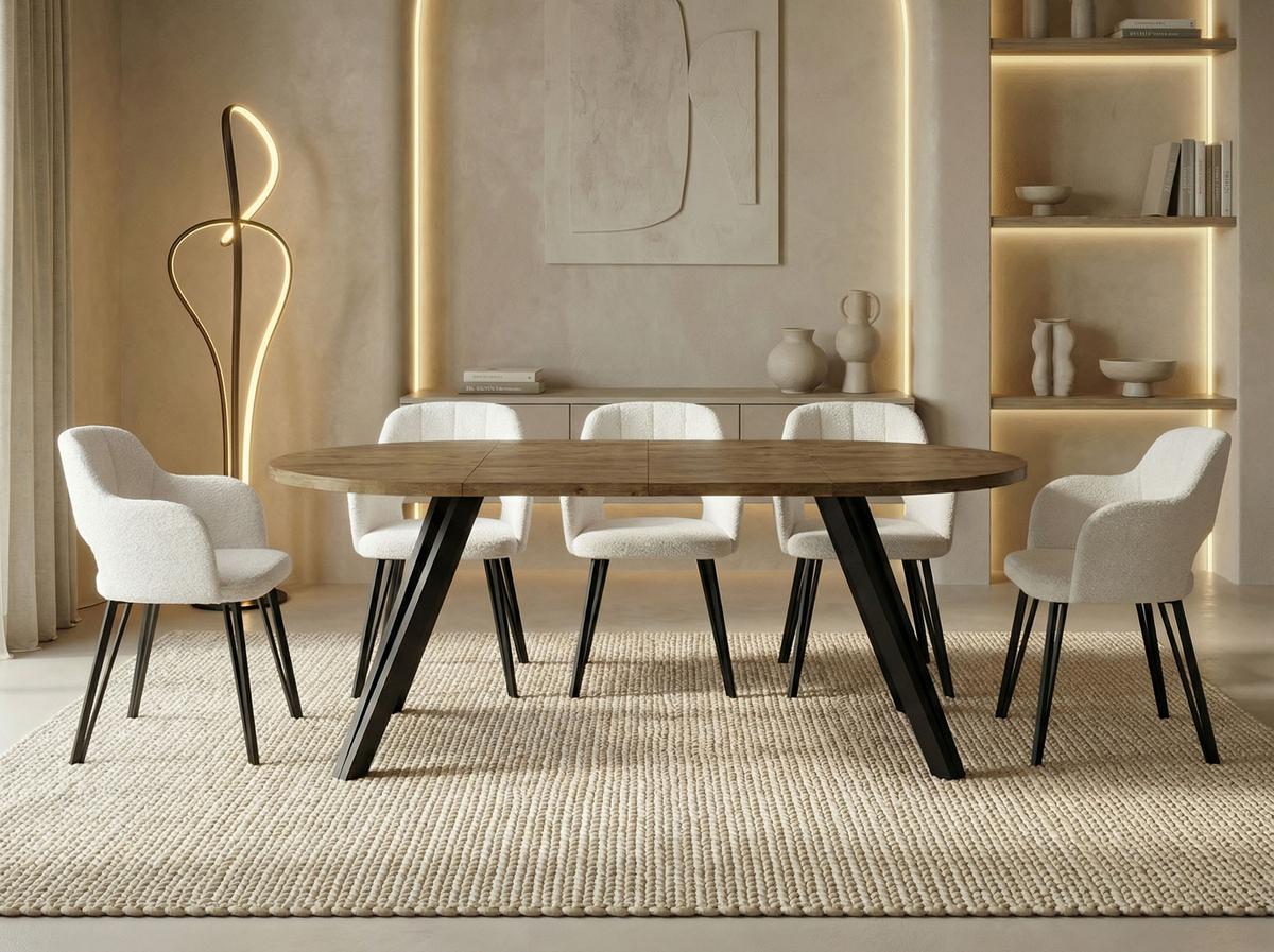 ESSTISCH Ravero runder ausziehbarer, Eiche Braun Rustikal 100-180/100/77 cm - Alteiche/Schwarz, Holz/Holzwerkstoff (100/180/76.5cm) - WFL GROUP