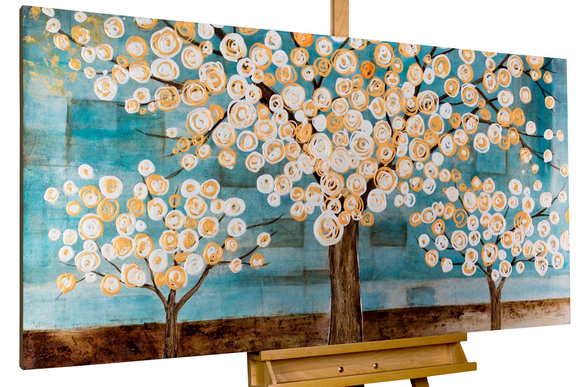ÖLGEMÄLDE 140/70 cm - Petrol/Braun, Holz/Textil (140/70cm) - KUNSTLOFT