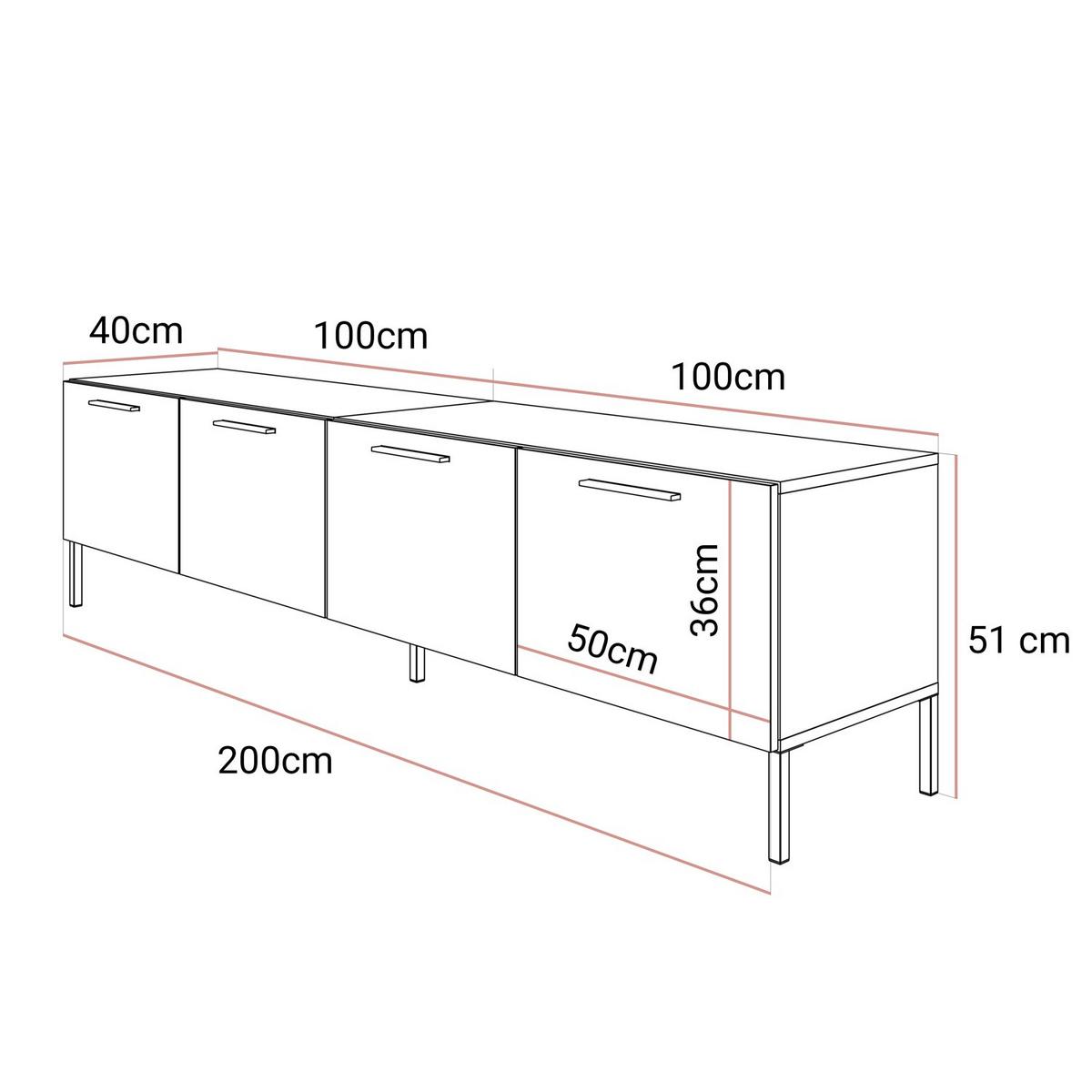 TV-ELEMENT AURA 200 KASCHMIR Hochglanz auf geraden kaschmirfarbenen Beinen - Kaschmir, Holzwerkstoff (200/51/40cm) - Lookway