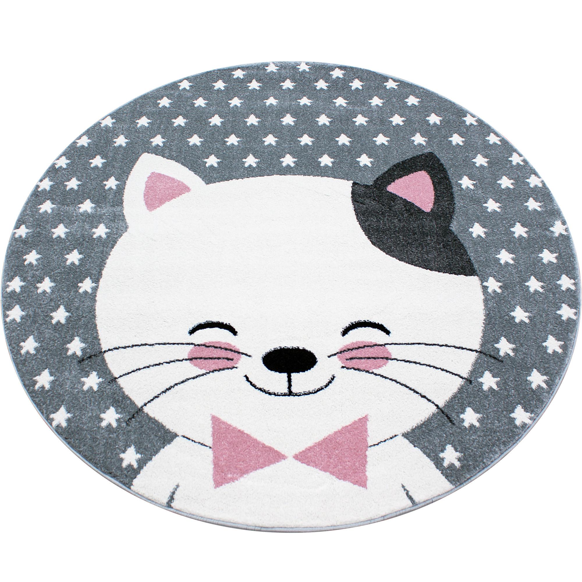 KINDERTEPPICH TASNA, mit Katzen-Motiv, Rosa, Ø 160 cm - Rosa, Textil (160/160cm) - KADIMA DESIGN