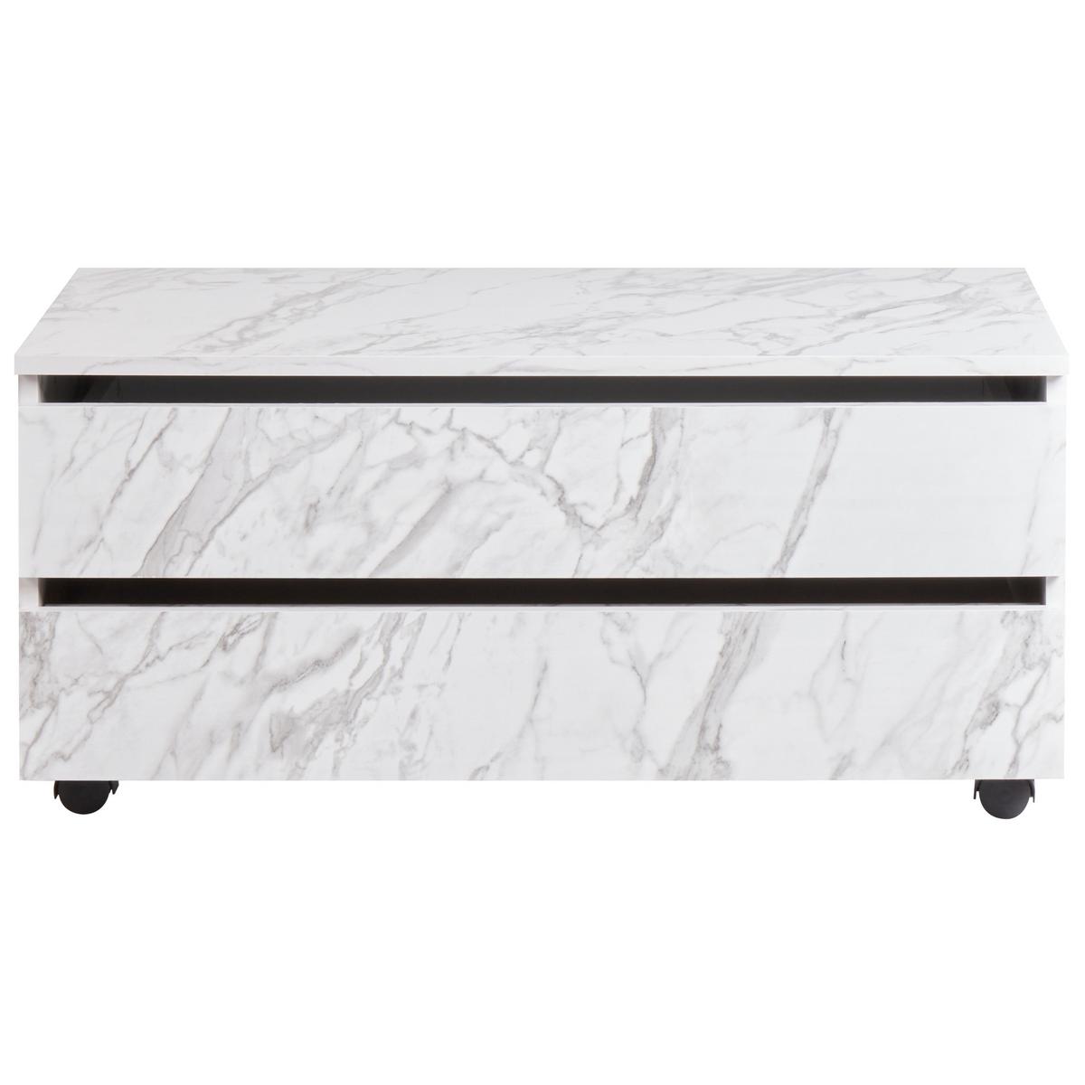 BADEZIMMERSCHRANK mit Rädern 80 cm Weißer Marmor Teresina - Weiß, Holzwerkstoff (80/38/39cm) - Beliani