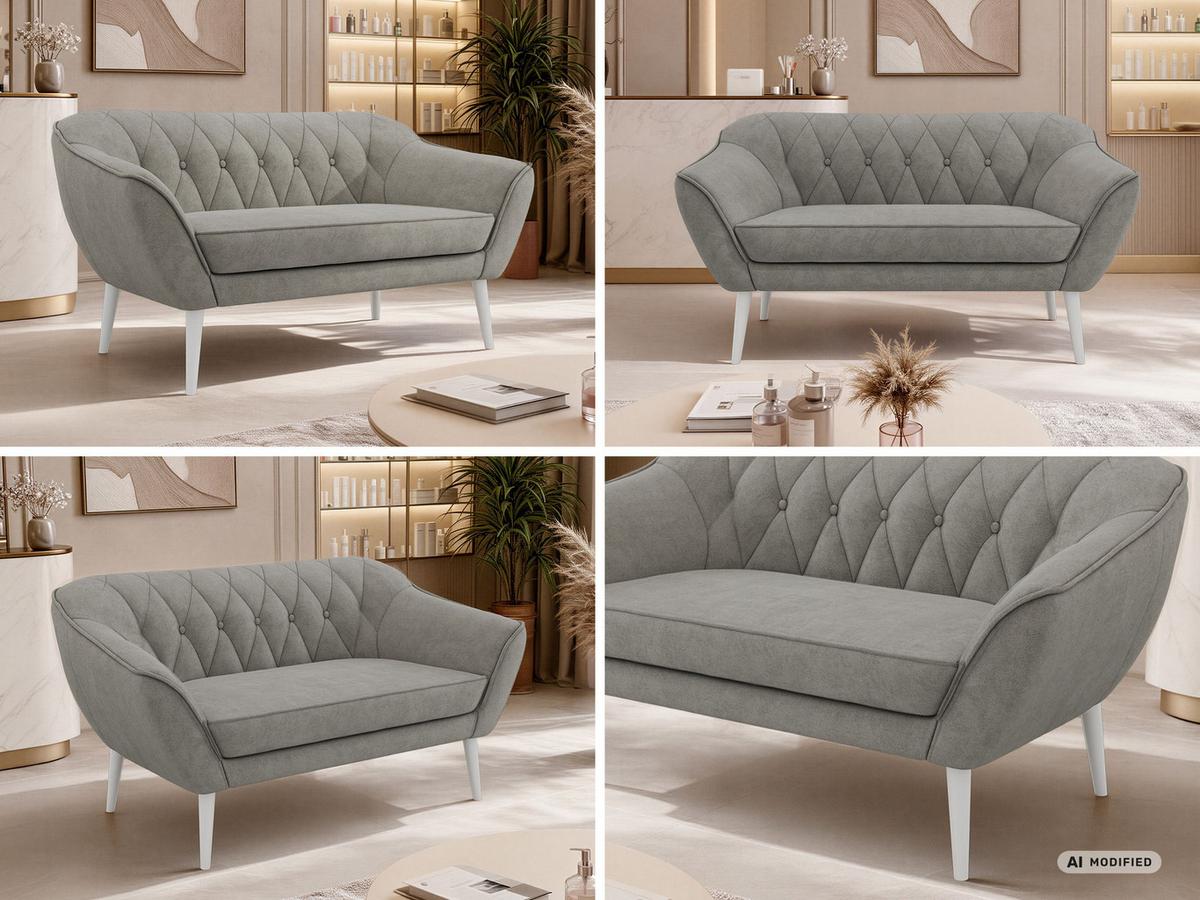 2-SITZER-SOFA PIRS - Grau Stukture - Weiße Beine - Platinfarben/Weiß, Holzwerkstoff/Textil (140/75/74cm) - MKS