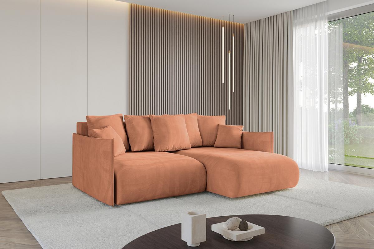 ECKSOFA Ottomane rechts ONESK-L 216x177x72 Koralle Velours - Koralle, Holzwerkstoff/Kunststoff (177/216cm) - ALTDECOR