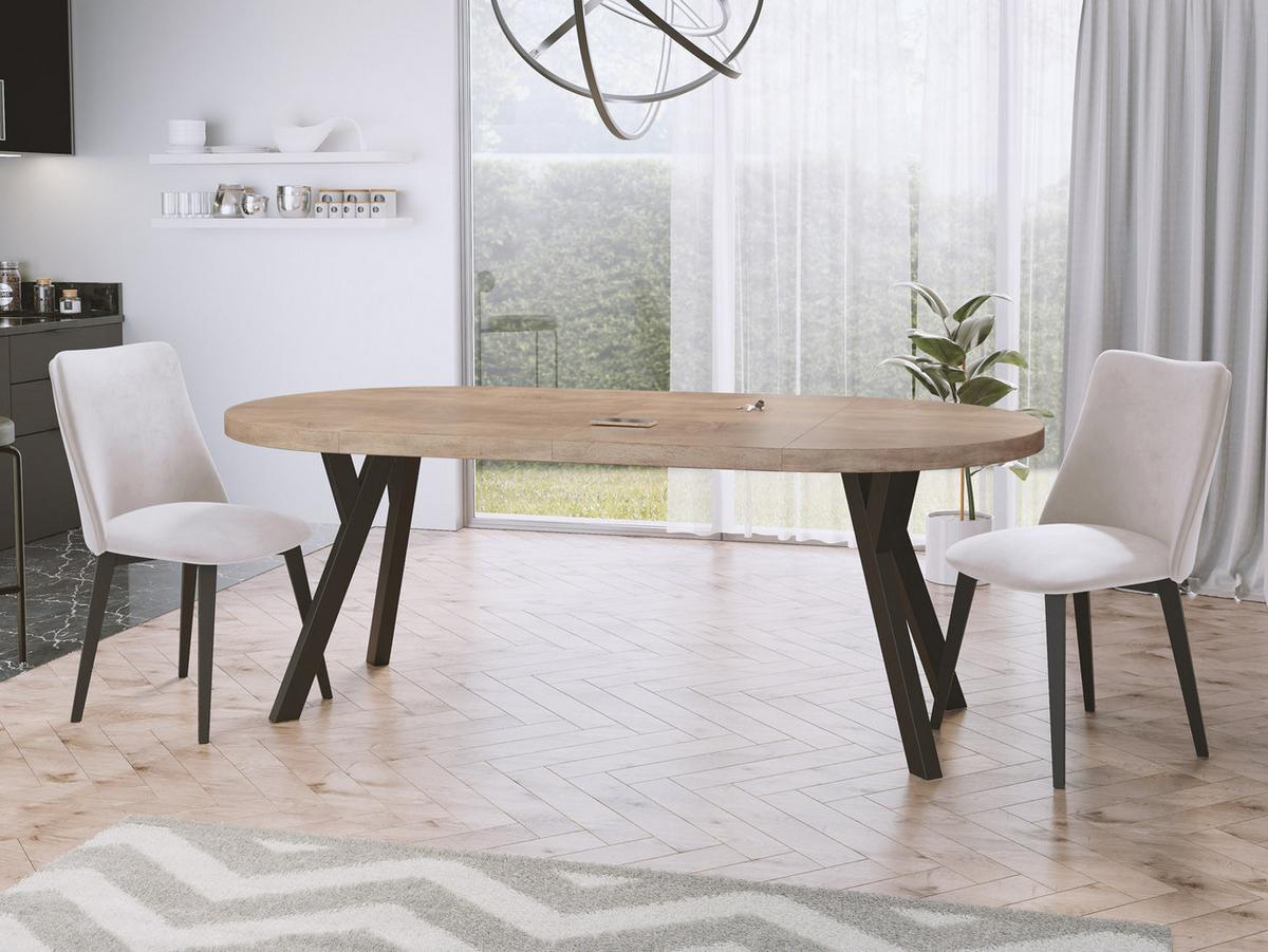 ESSTISCH Twixy runder ausziehbarer, Sonoma Eiche 90-170/90/76 cm - Schwarz/Sonoma Eiche, Holz/Holzwerkstoff (90/170/76cm) - WFL GROUP