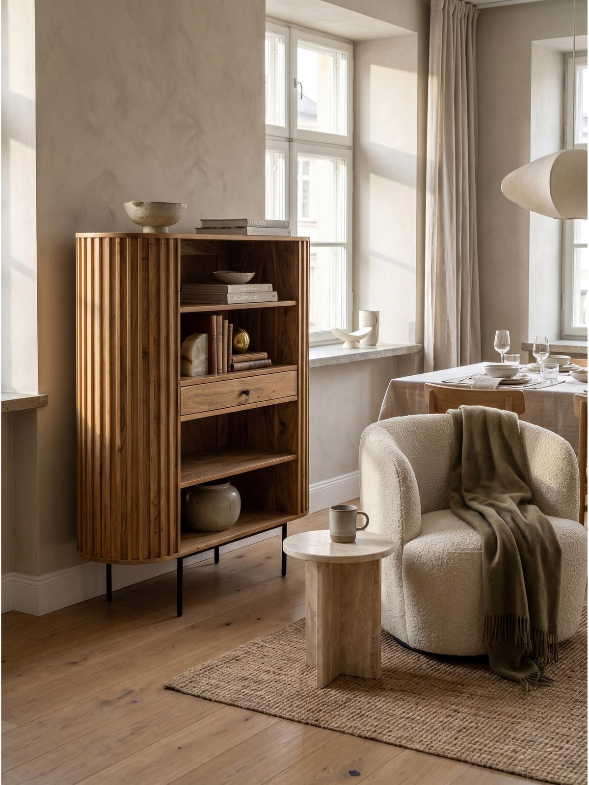 BÜCHERREGAL MELA, Akazie Massivholz, mit Stauraum, 105 x 40 x 122 cm - Akaziefarben, Holz/Metall (105/122/40cm) - KADIMA DESIGN