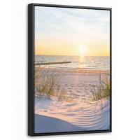 LEINWAND Bilder mit Rahmen - Strand - Sonne - Düne - Gras - Sand - Horizont - 40x60 - Hellblau, Textil (40/60cm) - MuchoWow