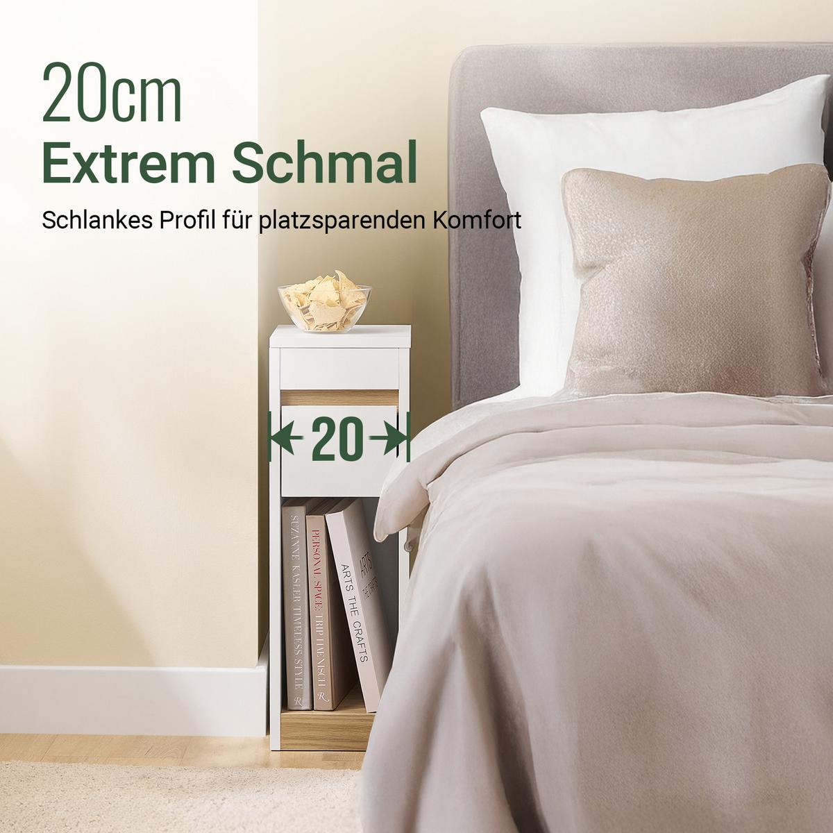 NACHTTISCH schmal, Weiß-Natur 20x60x35cm - Weiß/Naturfarben, Holzwerkstoff (20/60/35cm) - SoBuy