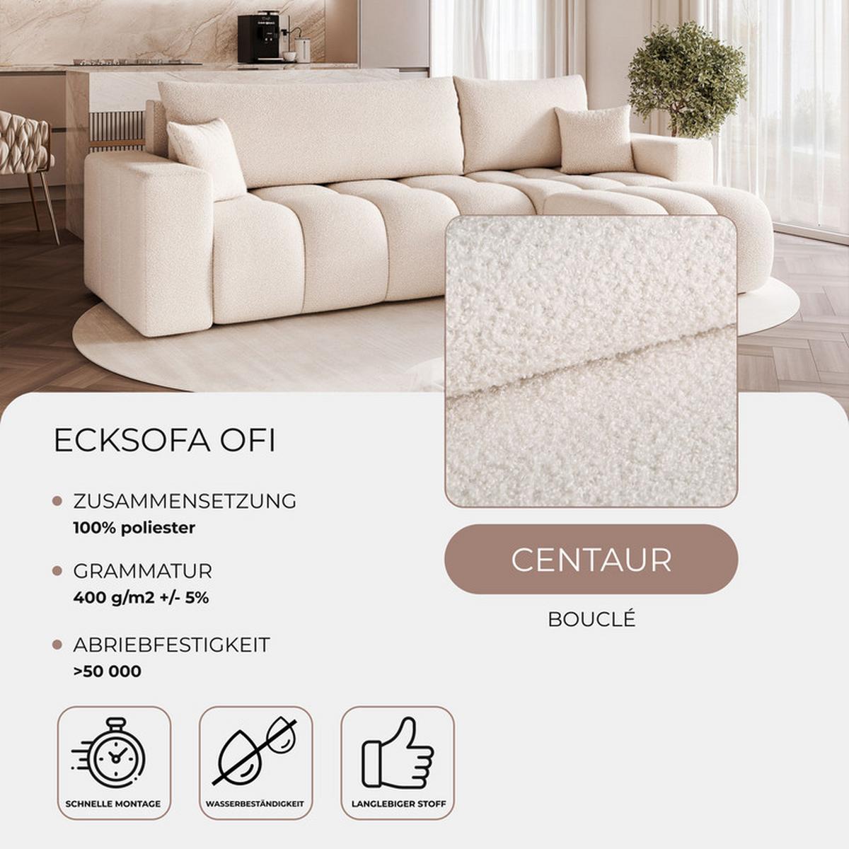 ECKSOFA OFI mit Schlaffunktion und Bettkasten Creme - Creme, Holzwerkstoff/Kunststoff (248/145cm) - Idohome