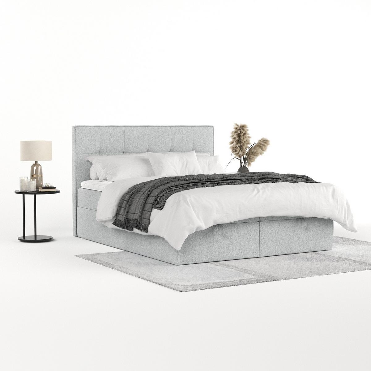 BOXBETT Tivra 160/200 cm Hellgrau im Riva Stoff - Hellgrau/Schwarz, Holz/Holzwerkstoff (160/200cm) - AltaBeds