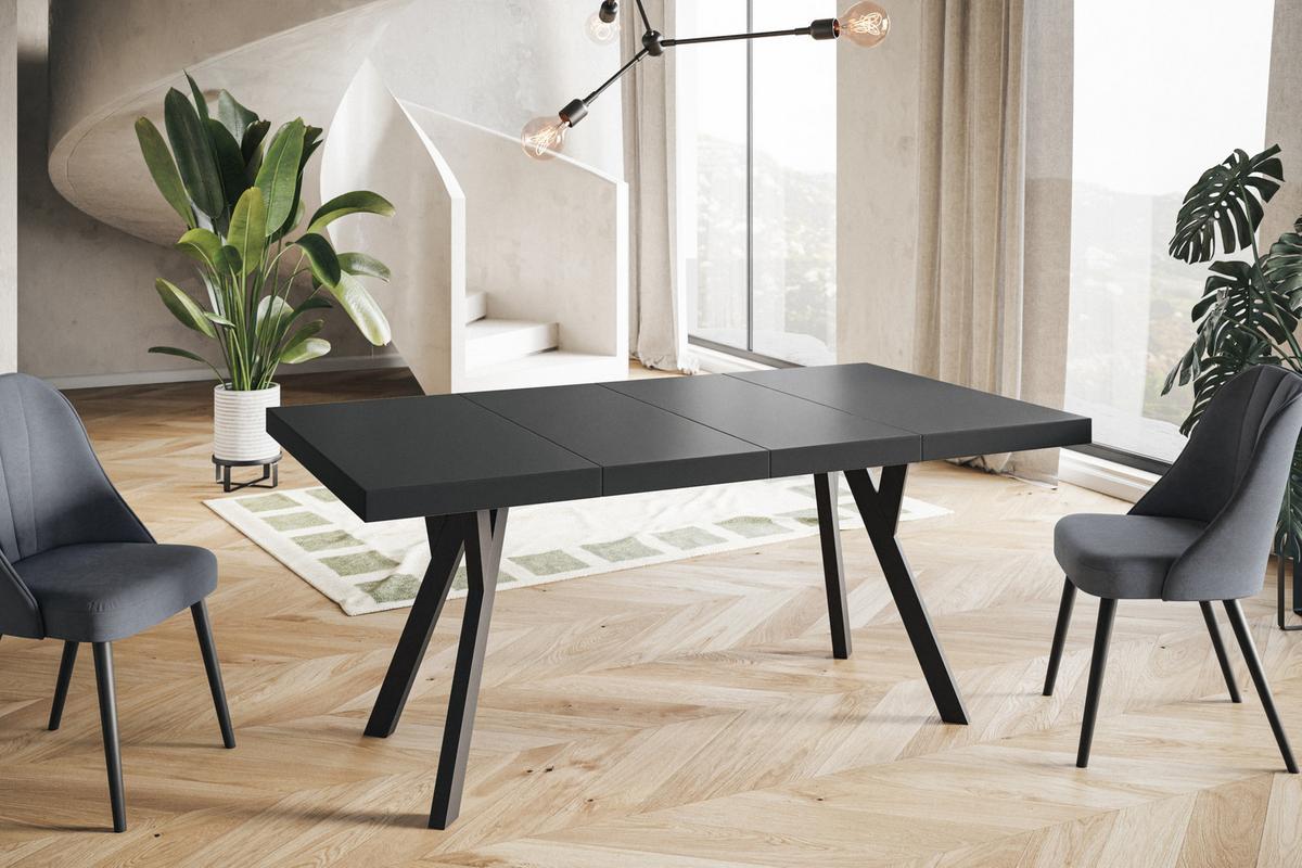 QUADRATISCHER Esstisch ausziehbar – Moderner Wohnzimmertisch und Küchentisch – Tisch mit Holzbeinen, Durchmesser 90 cm - 190 cm - Farbe Schwarz - Schwarz, Holzwerkstoff (90/90/77cm) - Alpi-Möbel