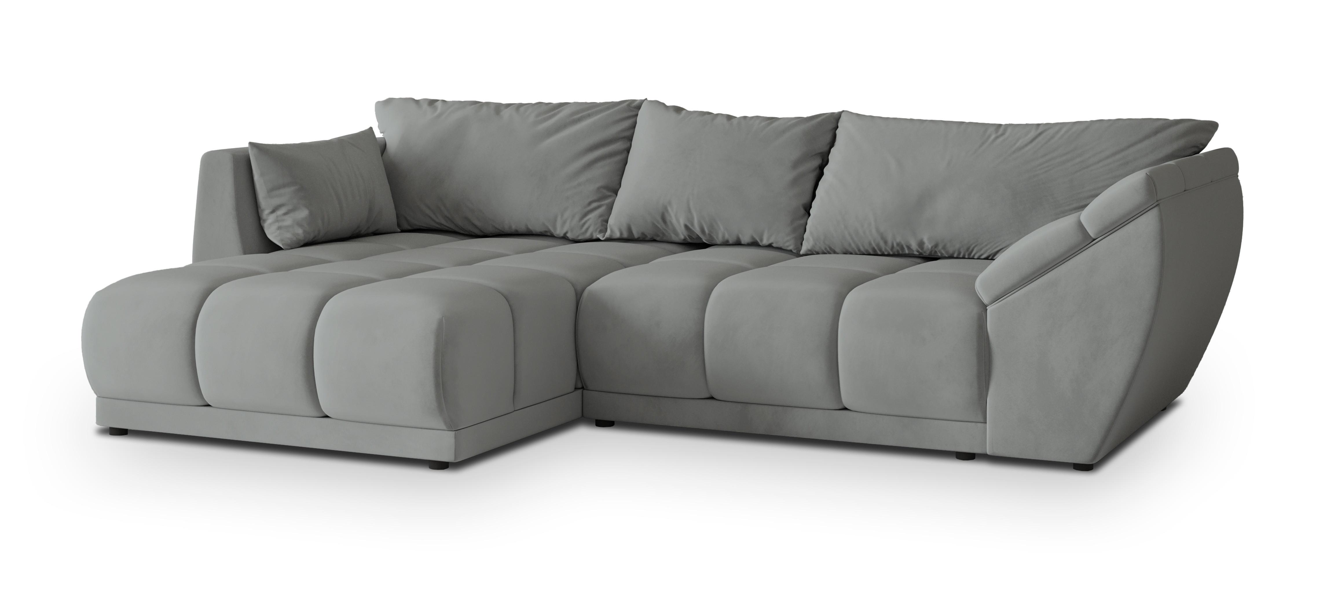 ECKSOFA ORENTI L-S Grau Velours-Stoff mit Schlaffunktion - Grau, Holz (287/182cm) - MASSENO
