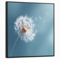 LEINWAND Bilder mit Rahmen - Löwenzahn - Wind - Blau - 90x90 - Blaugrau, Textil (90/90cm) - MuchoWow