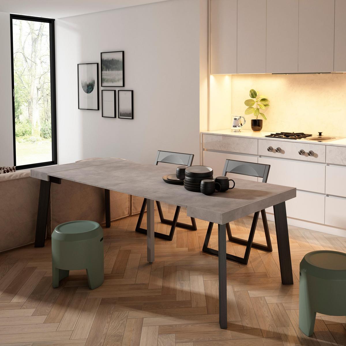 ESSTISCH ausziehbar 58 bis 222cm, für 10 Gäste, zementgrau, 58/90/73cm - Grau, Holzwerkstoff (90/222/73cm) - Skraut Home