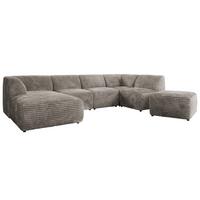 WOHNLANDSCHAFT MODARO U 6M - Hellbraun Cord - Links - Hellbraun/Schwarz, Textil (180/78/345cm) - MKS