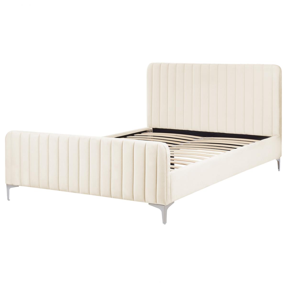 BETT mit Lattenrost 140/200 cm Samtstoff Hellbeige Lunan - Beige, Textil (140/200cm) - Beliani