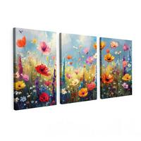 LEINWANDBILD 3er Set Blumen - Frühling - Farbenfroh - Sommerlich 120x60 cm - Orange, Textil (120/60cm) - MuchoWow